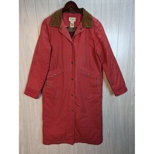 L. L. Bean Duster Chore Barn Work Long Coat Womens Medium Lined Red READ